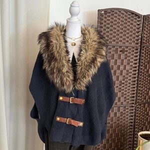 Michael Kors Faux Fur Black/Blue Vest Women's Size Medium